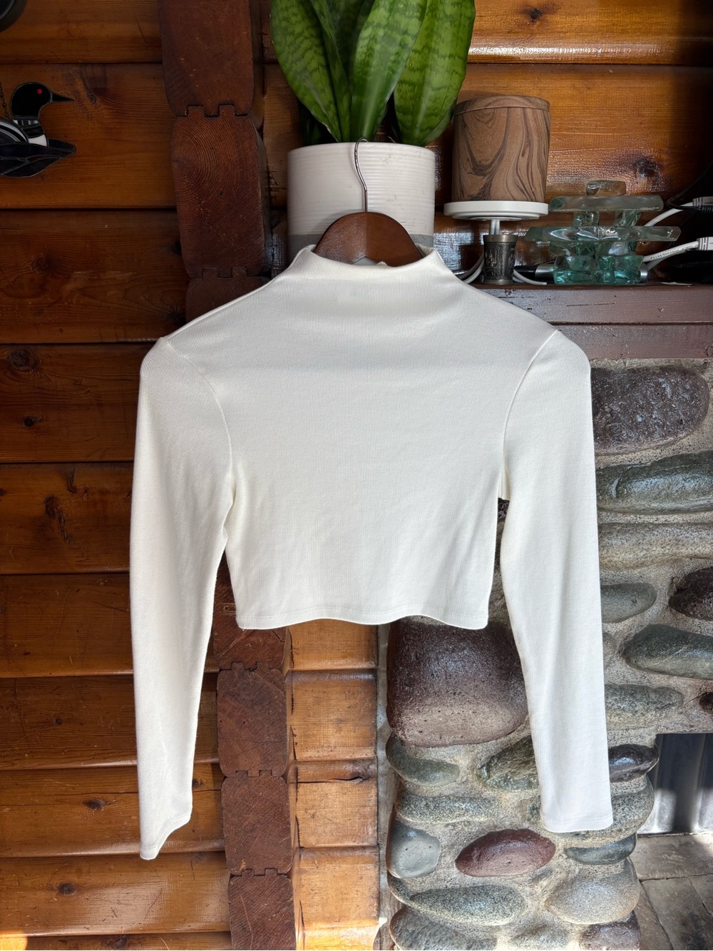 Princess Polly Ivory Ribbed Mock Neck Long Sleeve Crop Top Size 6